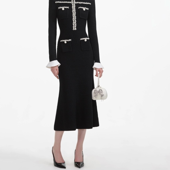 self-portrait - Black Pearl Trim Knit Midi Dress - Various Sizes MSRP $615 - NWT - Picture 8 of 10